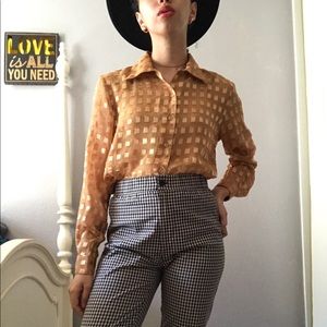 Yellow gold textured long sleeve button up blouse